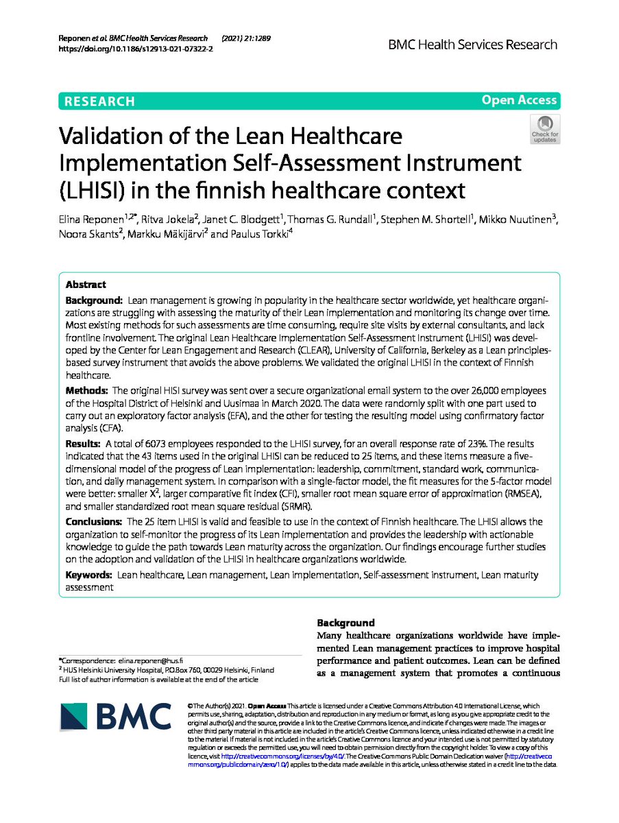 CLEARberkeley's tweet image. Validation of the Lean Healthcare Implementation Self-Assessment Instrument(LHISI) in the Finnish Healthcare Context - clear.berkeley.edu/?p=1216
