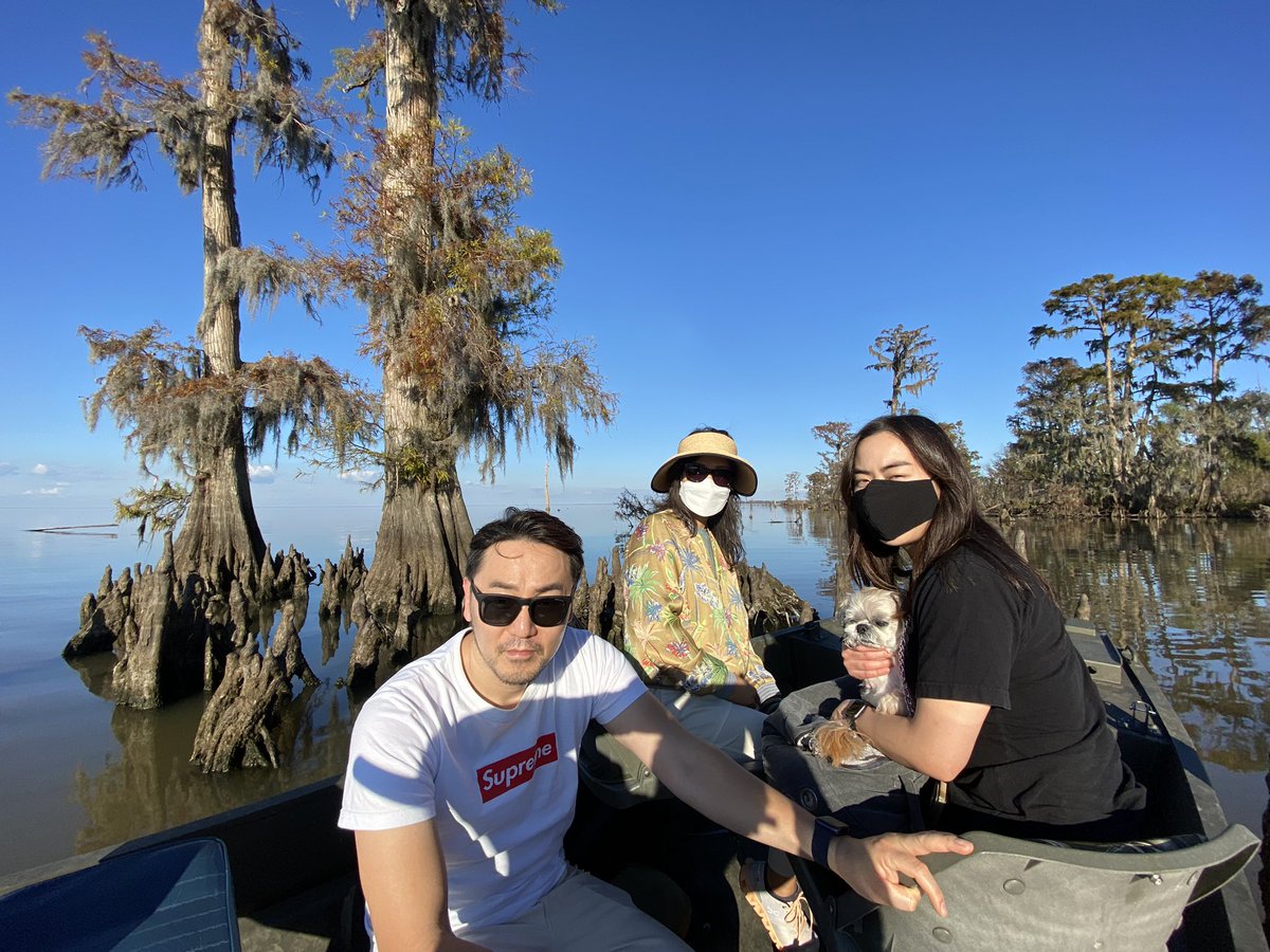 WLTours's tweet photo. Enjoying the Manchac swamp with three happy visitors and the the pooch sidekick! Who loves the swamp? #swamp #swamptour #nolatour #nola https://t.co/hNhBusofXg
