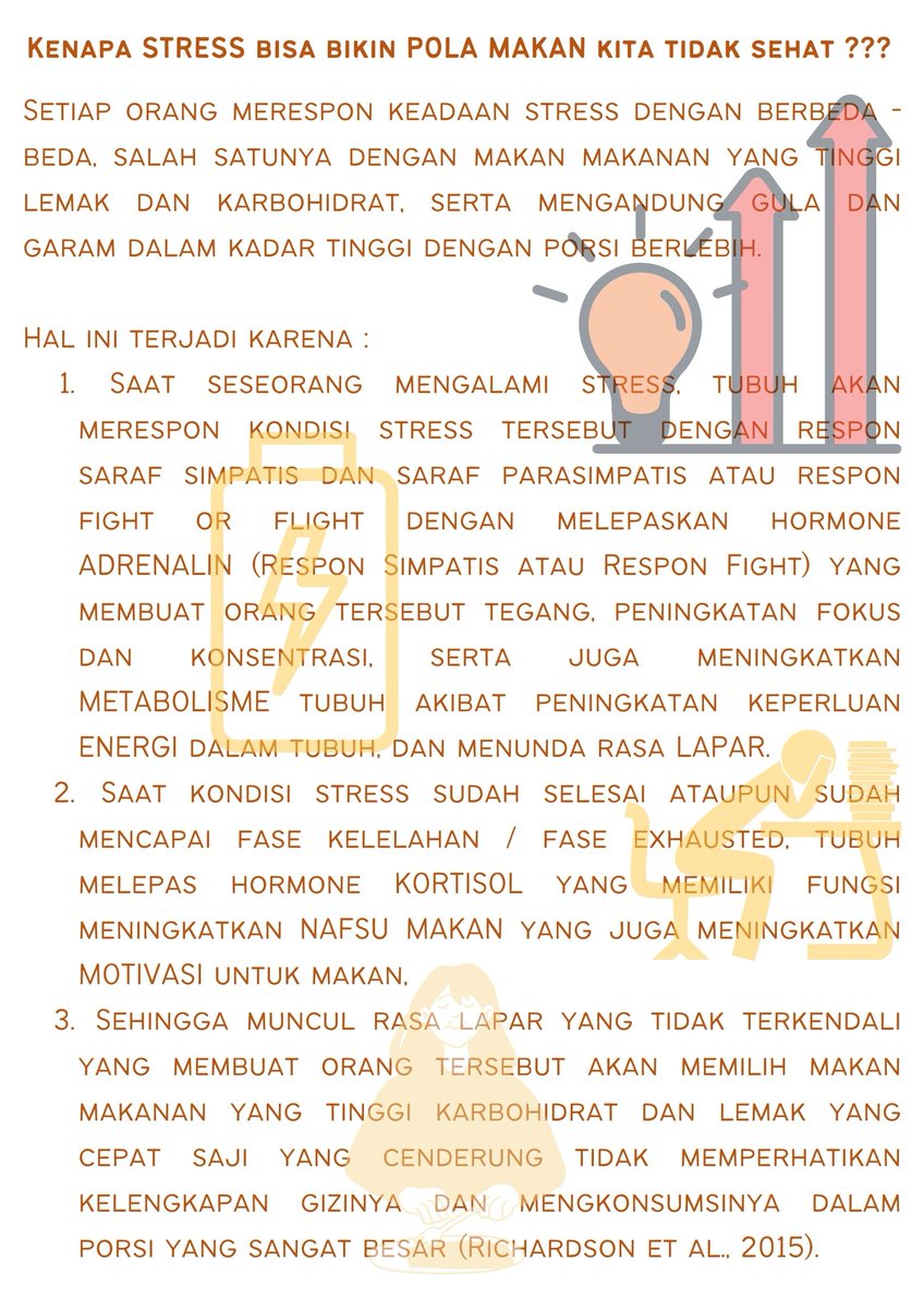 ConstantiusAug1's tweet image. [PROJECT UAS MATA KULIAH PSIKOLOGI KESEHATAN]

Pernah gak sih kita merasa pola makan kita berantakan ? terus merasa porsi makan lebih banyak kalau pas lagi stres karena kerjaan atau tugas dari sekolah dan kuliahan ? atau bingung kok badan makin berat saat kondisi sekarang ini ?