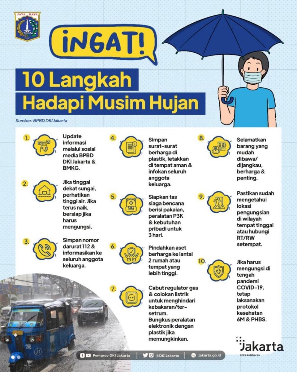 humasjakfire's tweet photo. Bersiap hadapi musim hujan dengan ikuti langkah-langkah berikut!
Mari antipasi bersama, jangan lupa kasih tahu orang terdekatmu tentang informasi ini, ya!
#cegahbannjir #jakartasiaga #Jaki #StafSafe #JKTInfo https://t.co/wow6GUGnQn