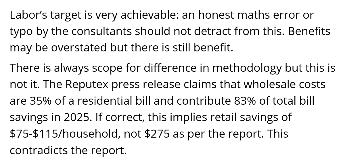 DannyPrice_FE's tweet photo. @Bowenchris @AngusTaylorMP Bad modelling doesn’t mean a policy is also bad. Reputex is making out that their error is a difference in methodology. It’s not. It’s an error. Move on. https://t.co/ZgPVgOPROs