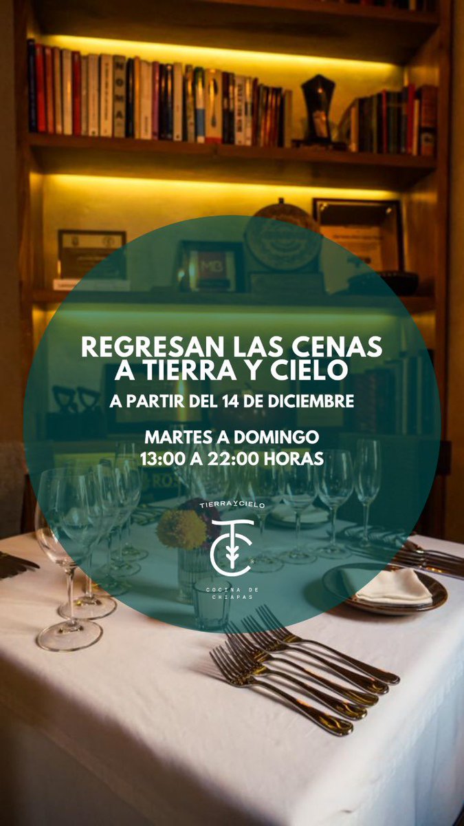 Regresan las cenas a Tierra y Cielo. Los esperamos de Martes a Domingo de 13/00 a 22:00 horas.