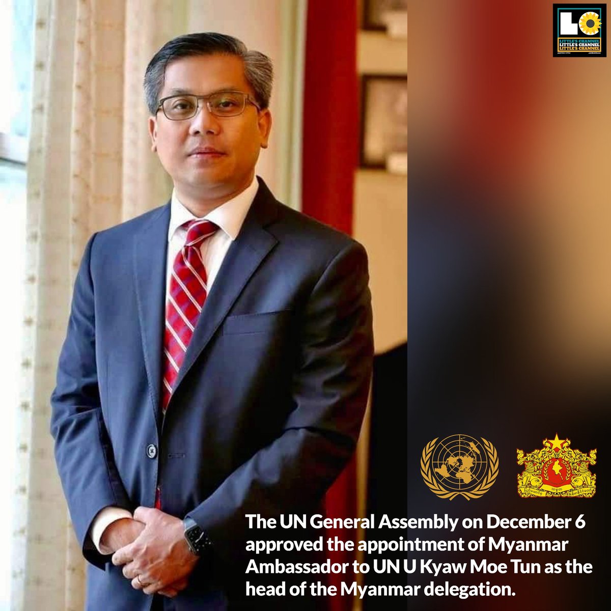 The <a href="/UN/">United Nations</a> General Assembly on December 6 approved the appointment of Myanmar Ambassador to UN U Kyaw Moe Tun as the head of the #Myanmar 🇲🇲 delegation.

#Dec7Coup #WhatsHappeningInMyanmar