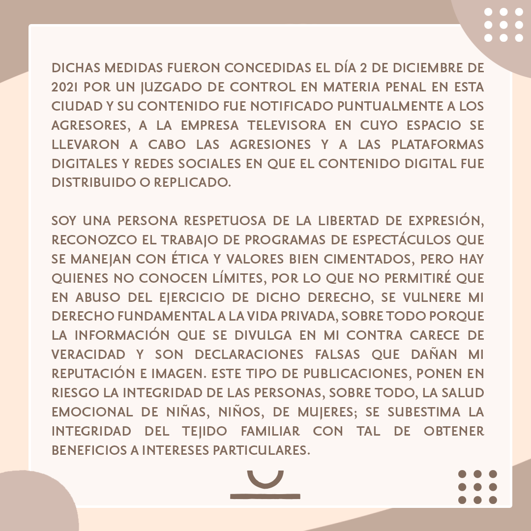 ingridcoronado's tweet photo. Estoy padeciendo de violencia de género, lo cual no me parece justo.
Éstas son las medidas legales que se aplicaron.
Soy una mujer, profesionista, madre y quiero proteger a mi familia.
Por ti, por mí, por todas las que se han encontrado en esta situación es que decidí denunciar. https://t.co/3apdWgl0Pz