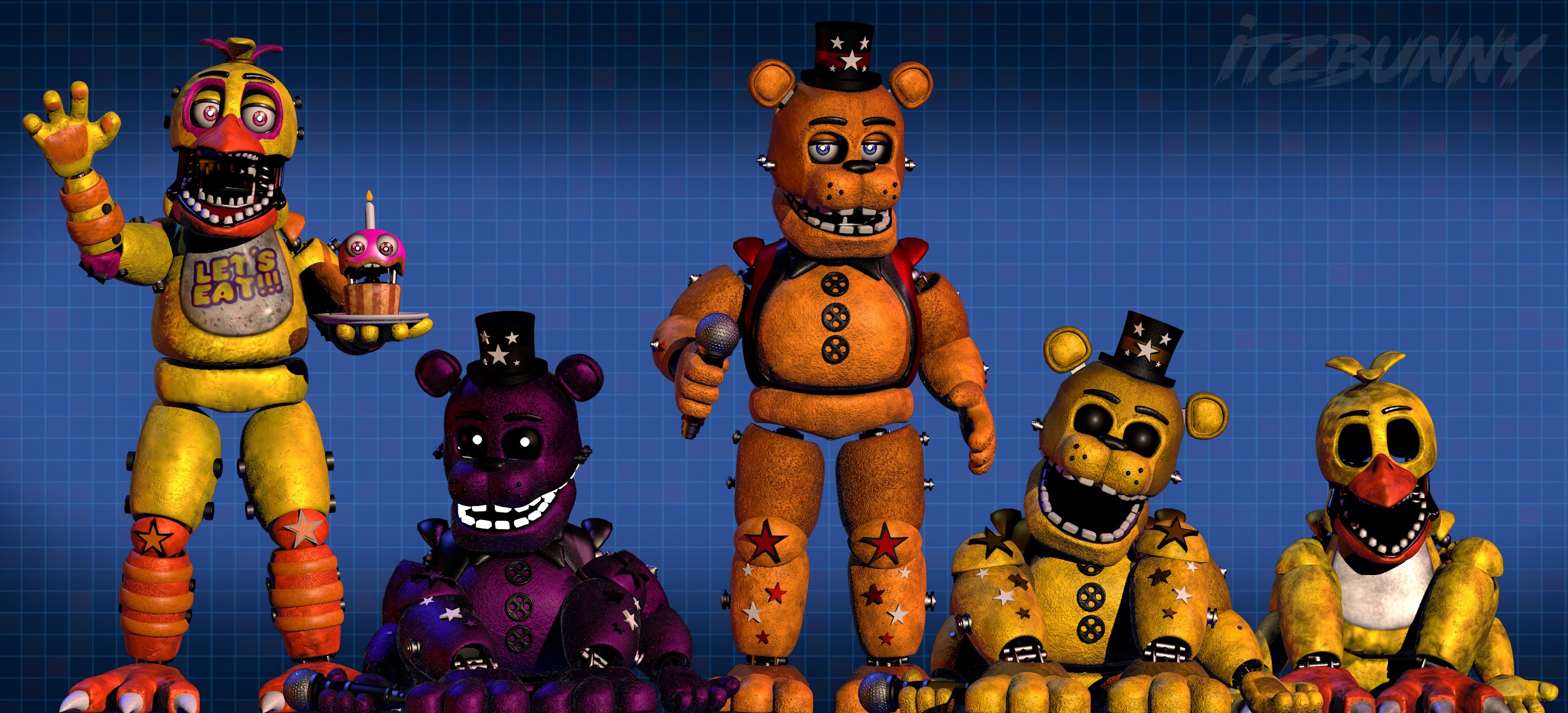 👑 BunZai ❄ on X: C4D - Abandoned FNaF 1 Animatronics - My Concept   / X