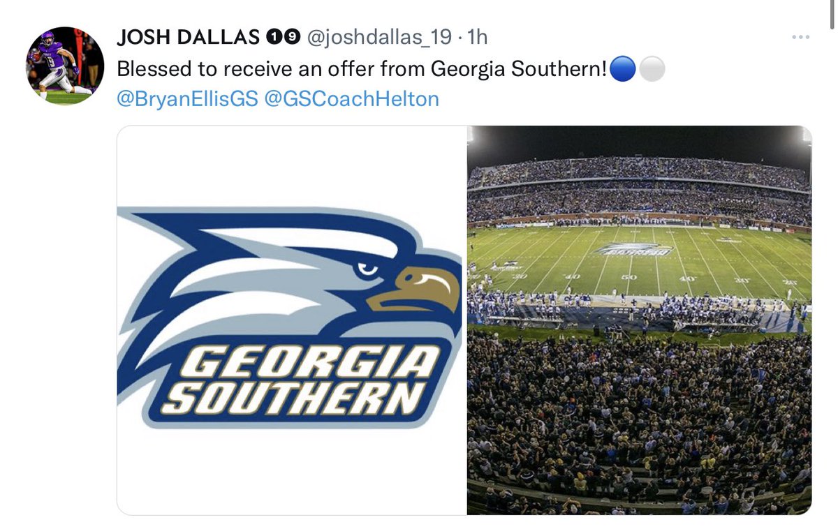 GrassSeatEagle's tweet image. Brothers @joshdallas_19 and @DavidDallas323 receiving instate offers from Georgia Southern. The QB/WR combo would love to stay together and hopefully in state closer to family. Both are currently committed to Western Michigan.
