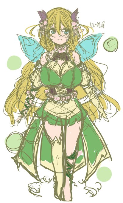 ドラゴン娘と友人エルフのデザインも裏でしてるんだけど、おっぱいはめちゃくちゃでかくしたい 