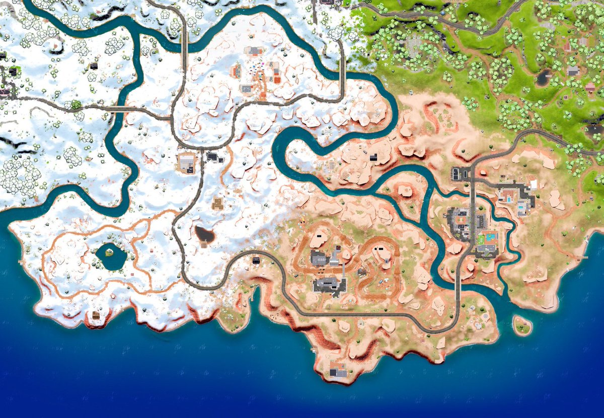 Le désert n'est sûrement pas à sa taille d'origine je pense que la neige  en a pris un petit bout et que d'ici février / mars le désert devrait récupérer son bout sous la neige
#Fortnite #FortniteFlipped