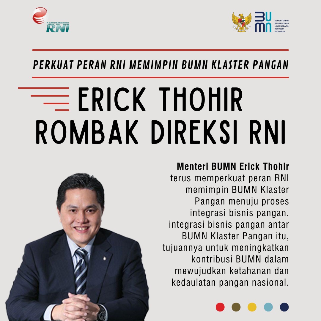 Integrasi bisnis pangan antara BUMN klaster pangan itu tujuannya untuk meningkatkan kontribusi BUMN dalam mewujudkan ketahanan dan kedaulatan pangan nasional, ungkap pak <a href="/erickthohir/">Erick Thohir</a>