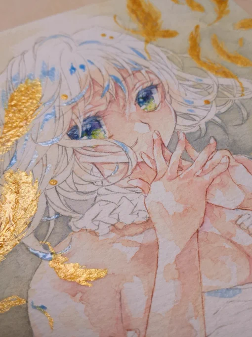 white feather🕊️
--どうか、わたしたちに触れないで

#TH作業過程
#watercolor #顔彩 #絵墨明 
W&amp;Nプロフェッショナル水彩紙(中目) 