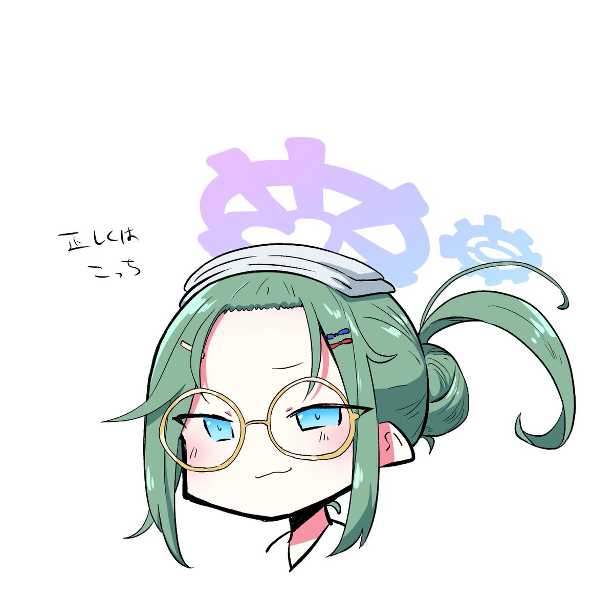 1girl glasses solo towel on head hair ornament green hair blue eyes  illustration images