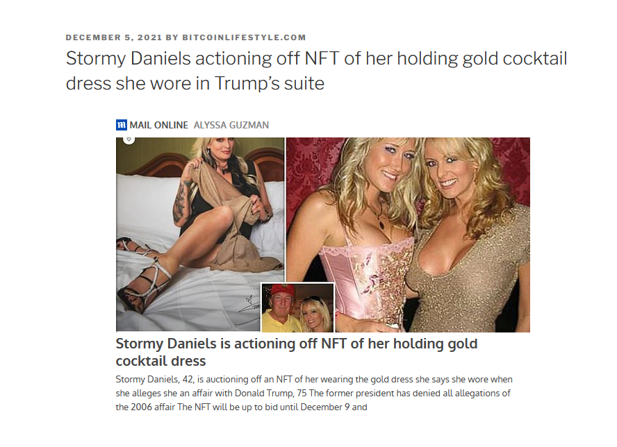 btclifestylecom's tweet photo. Stormy Daniels actioning off NFT of her holding gold cocktail dress she wore in Trump’s suite

https://t.co/nMC4rTAHhS https://t.co/0NMd6VNZVI