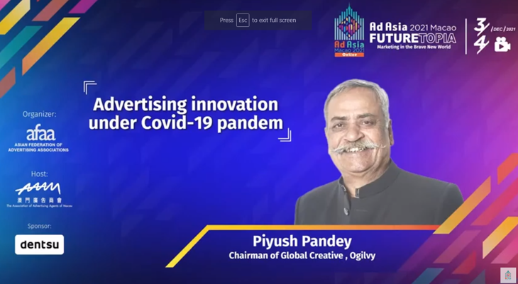 #AdAsia Sharing great examples done during #COVID19 Piyush Pandey said 'Creativity is nothing but solution to the clients’ problems. In terrible times like a #pandemic you just have to use that #Creative force within to say I will find solutions'. @Ogilvy @skswamy @rameshnarayan