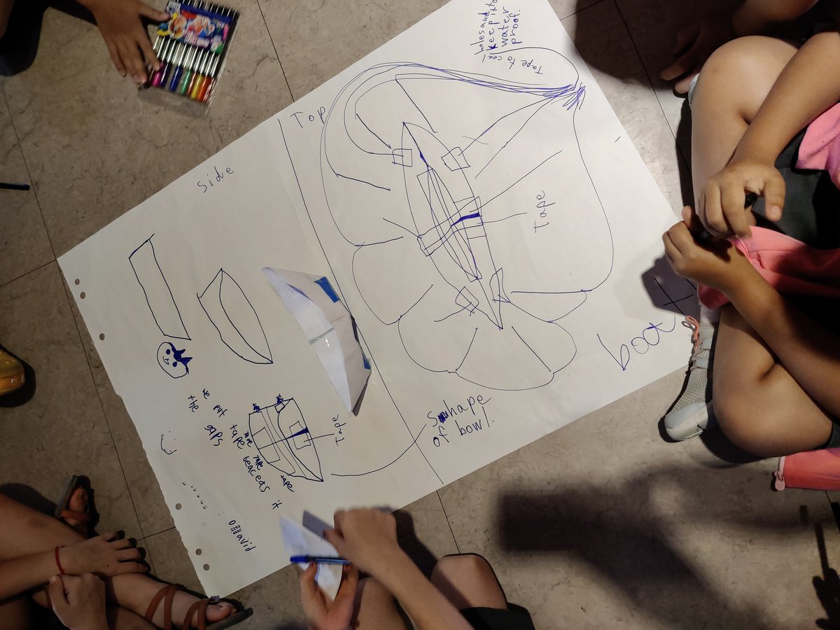 Designing, collaborating, deeper thinking, questioning, reflecting and developing our working theories of how boats float. Next challenge to build a boat that will float across the school pool with one learner in it. #designthinking #inquiry #science #thinking