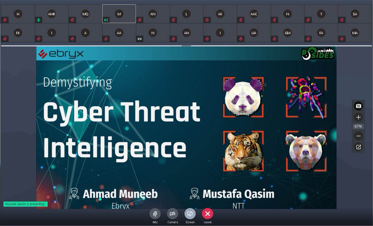 BsidesIslamabad's tweet photo. Our first workshop of the day  - "Demystifying Cyber Threat Intelligence" is live! Come join us as @mustafaqasim and @_ahmadmkhan explain CTI and take you through practical labs to understand how intel analysts work on the daily.

#BSidesIslamabad2021 #BSidesWorkshop #CTI https://t.co/yWvadd4bAJ