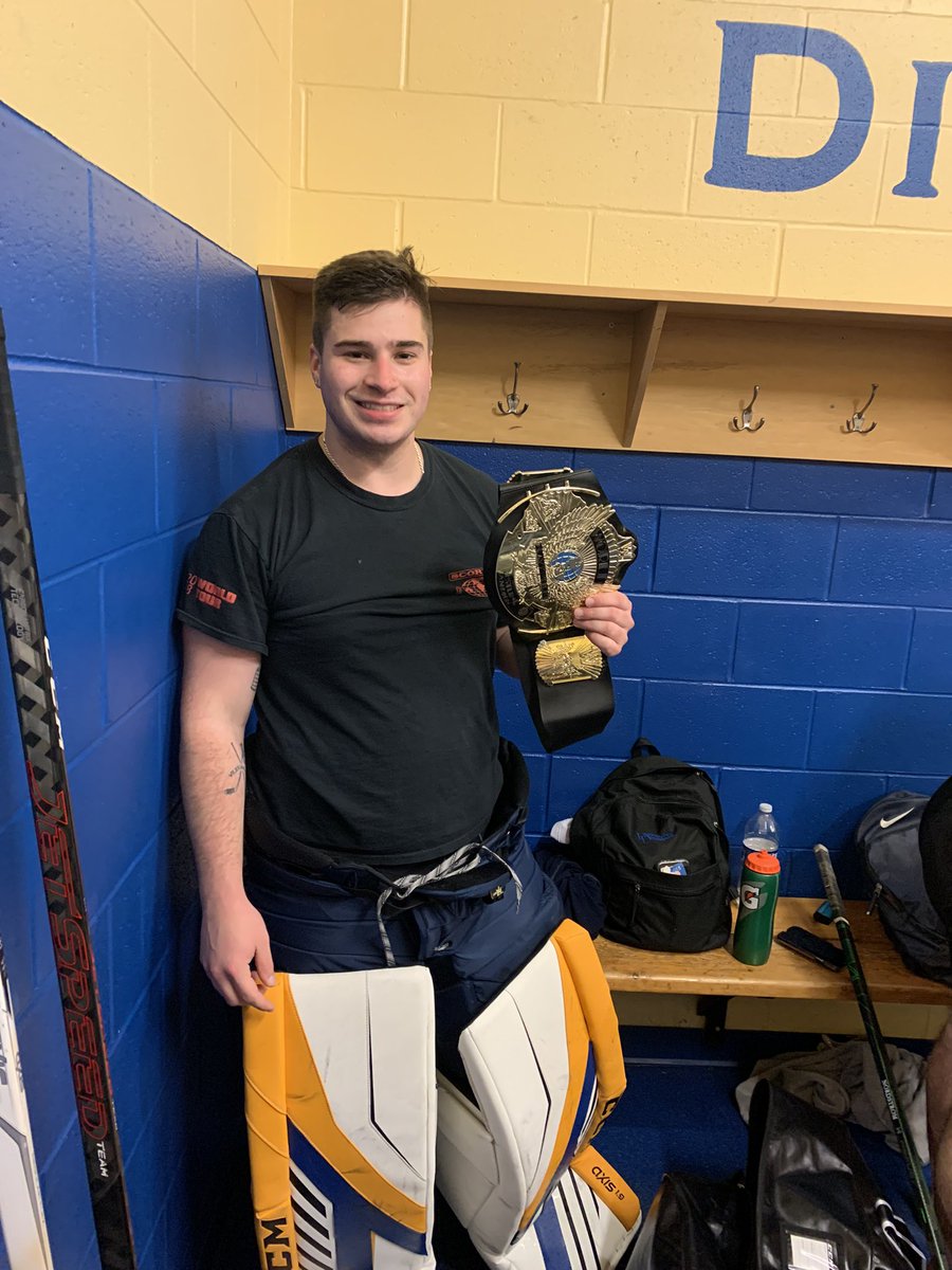 UDIcehockey's tweet photo. In a 5-2 hens win at the mclovin ice arena. The slabster gets the belt. See ya next time hens https://t.co/nipXdwx93a