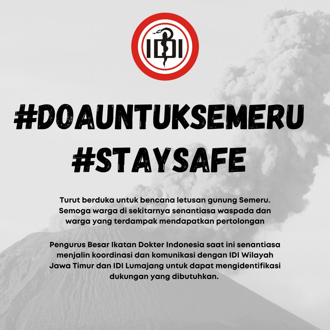 PBIDI's tweet photo. #DoauntukSemeru
#staysafe 
#prayforlumajang 
#prayforsemeru https://t.co/xkqYlsxaCZ