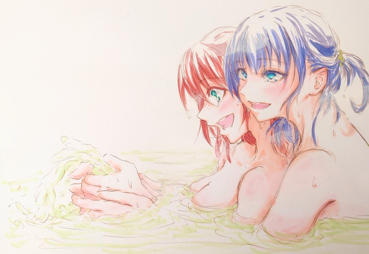 「いいお風呂の日の朝香さんとヴェルデさん。 」|しげお爺(97)のイラスト