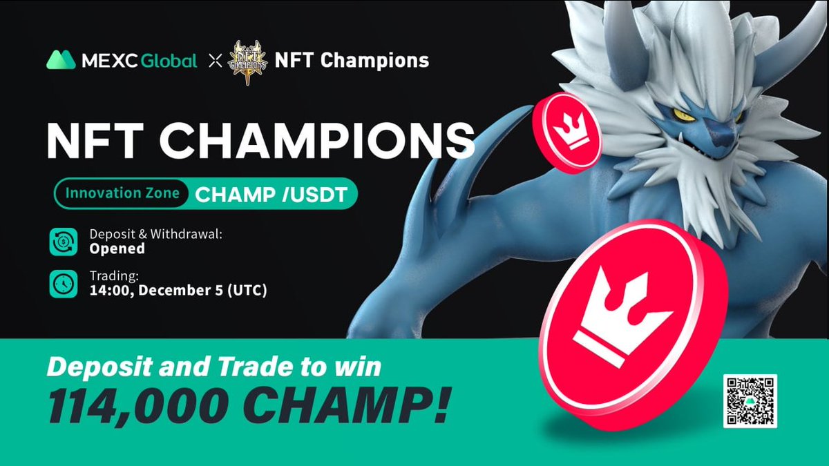 TheWaveHQ's tweet photo. New Exchange Listing: $CHAMP will be officially listed on @MEXC_Global 🙌

Official trading time: 14:00 UTC
05 Dec 2021 https://t.co/XVc5HzVMZy