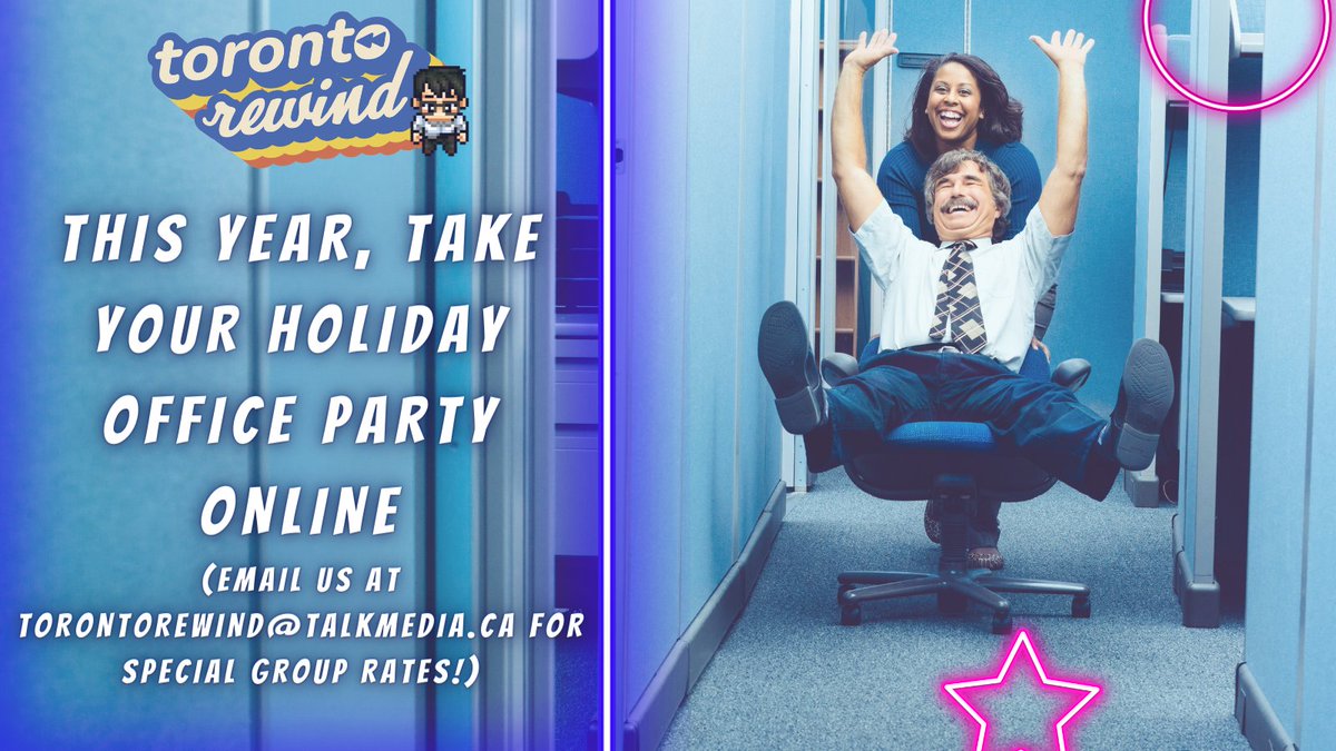 toronto_rewind's tweet photo. Want to stay safe while partying with the office this holiday season? Toronto Rewind is the perfect place for coworkers to enjoy a night out without having to leave their house. If you have a group of 4 or more, email us at TorontoRewind@talkmedia.ca to sort out a special rate! https://t.co/jMX5OtuDIm
