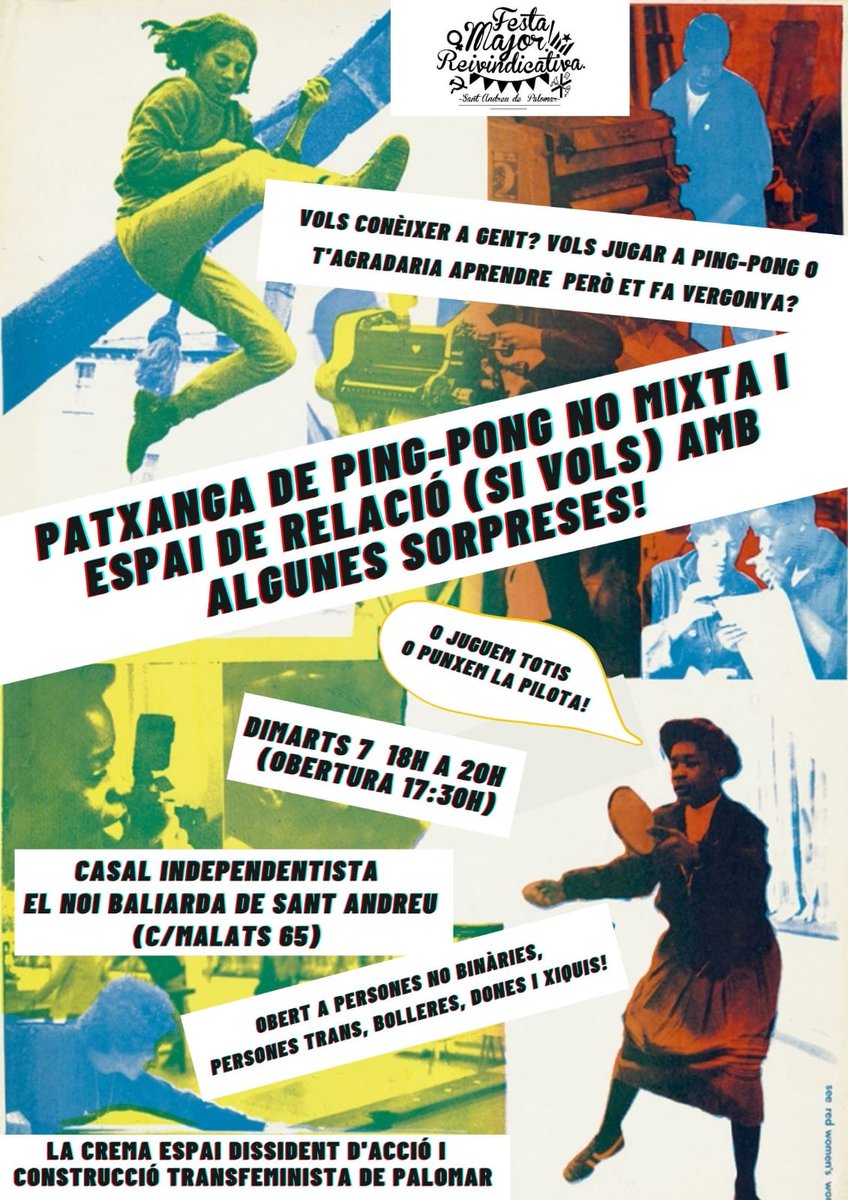 Dimarts patxanga de ping-pong feminista al casal <a href="/ElNoiBaliarda/">El Noi Baliarda</a> <a href="/FMRSantAndreu/">Festa Major Reivindicativa Sant Andreu de Palomar</a>