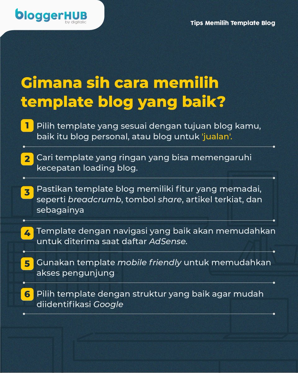 BloggerHubid's tweet photo. Template blog yang 'bagus', selain nyaman dikunjungi, juga bisa mempengaruhi ranking di Search Engine loh.

Jadi bukan asal keren, tapi juga harus ada beberapa hal yang harus diperhatikan dalam memilih template blog.

#Blogger #Bloggers #BloggerIndonesia #WordPressIndonesia https://t.co/a9VsC3Mhxd