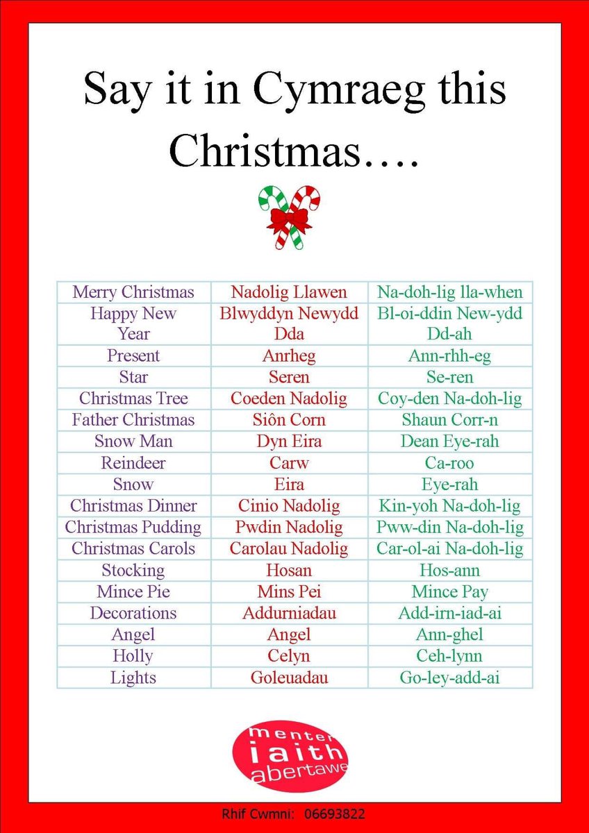 MrsW_Cymraeg's tweet photo. Some handy vocab &amp; useful pronunciation tips for the festive season - maybe pupils @BassalegSchool1 could help their families use some Welsh too🎄🎅🏼🏴󠁧󠁢󠁷󠁬󠁳󠁿 @WelshBassaleg #NadoligLlawen https://t.co/WZjC26NfgB