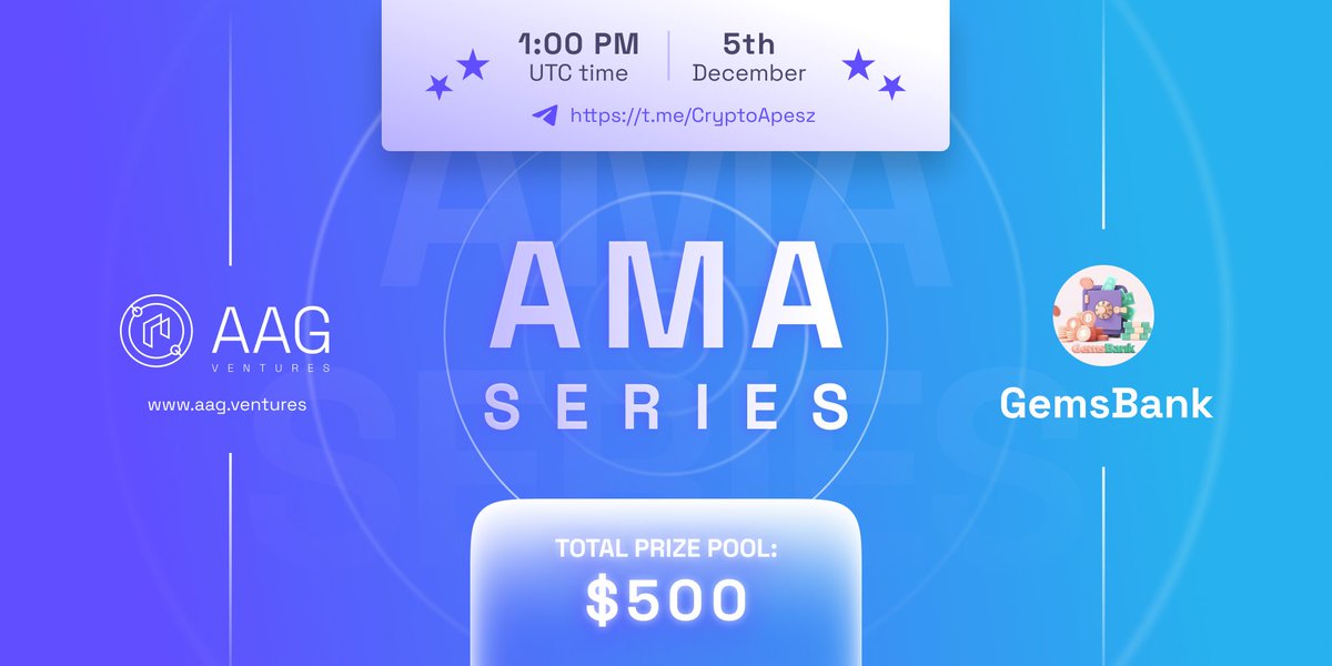saakuru_labs's tweet photo. At 1PM UTC head over to https://t.co/ajLe3MTV80 for an AMA with GemsBank  💎   $500 GIVEAWAY  💎

During AMA will pick 5 Users : best questions rewarded with 100$ each. To enter: 

Join 👉  https://t.co/E8VyFOXAPQ
Follow 👉  https://t.co/CoW9Yj6zI5 https://t.co/eDTinqSq8h