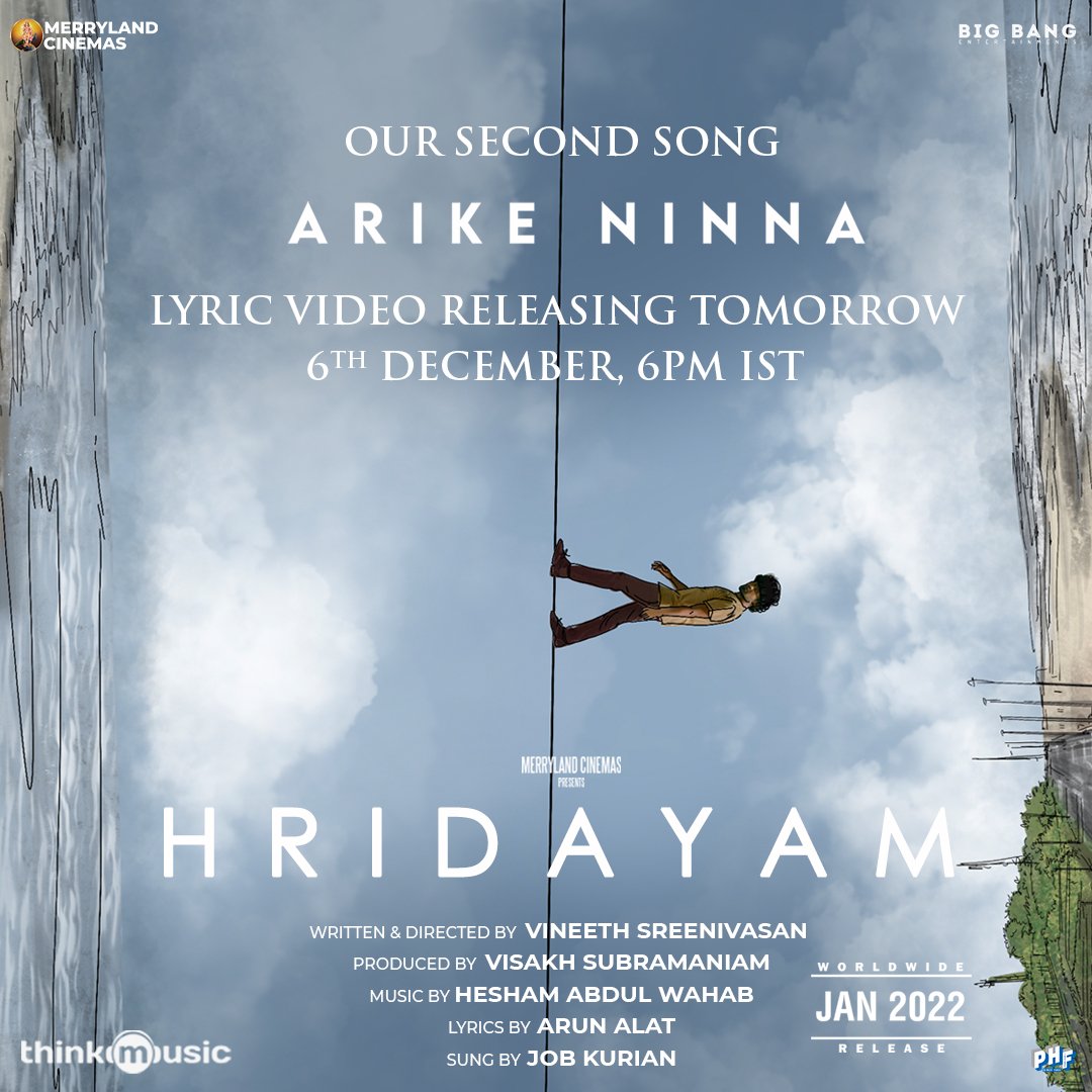 The next song from @HridayamTheFilm - #ArikeNinna releasing tomorrow at 6 pm IST! #Hridayam