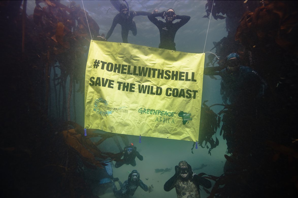 From all over South Africa people are uniting to #SaveTheWildCoast. On Friday our friends at #SeaTheBiggerPicture helped us send a clear message to Shell! This is NOT over. Sign our petition: act.gp/3d5s69f 
#ToHellWithShell
