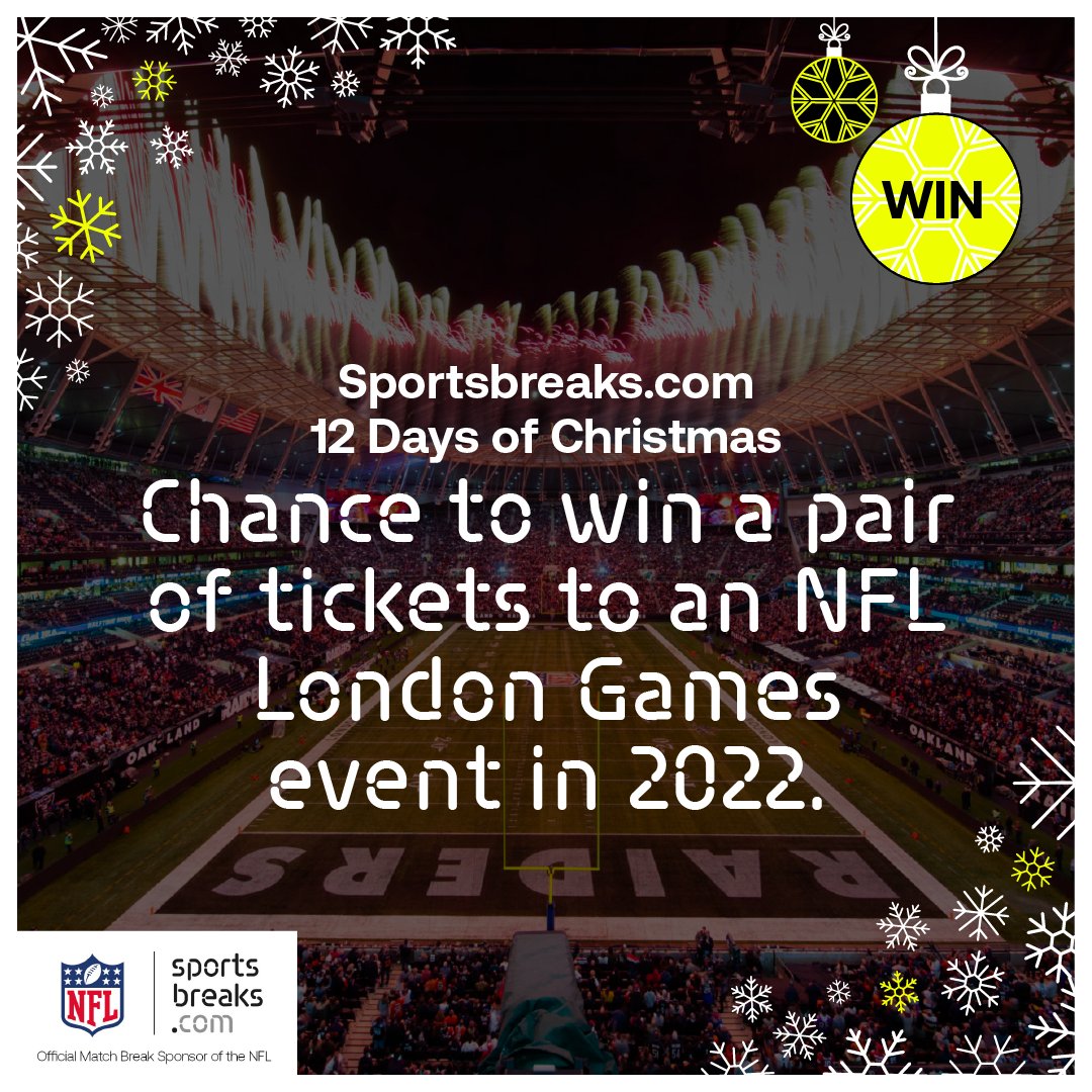 It's day 5️⃣ of our Christmas giveaway and we're bringing you a taste of America!

🇺🇸 Today, you could win two tickets to attend one of the <a href="/NFLUK/">NFL fan in the UK</a> London Games in 2022.

For the chance to win:
🔁 Retweet this post
👤 Follow @Sportsbreakscom

Closes 23.59pm, 05.12.21, T&amp;Cs apply.