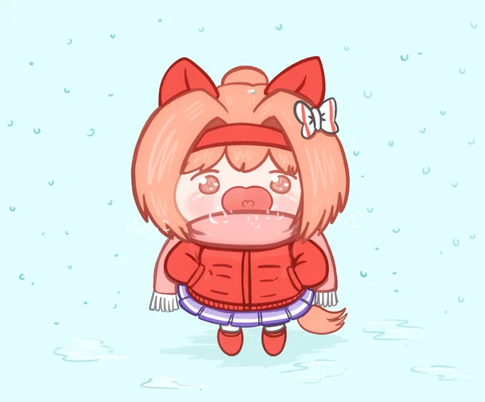 雪が降る中で待ち合わせウララちゃん
🌸「今日はさむいねえ～」#ウマ娘 #ハルウララ 