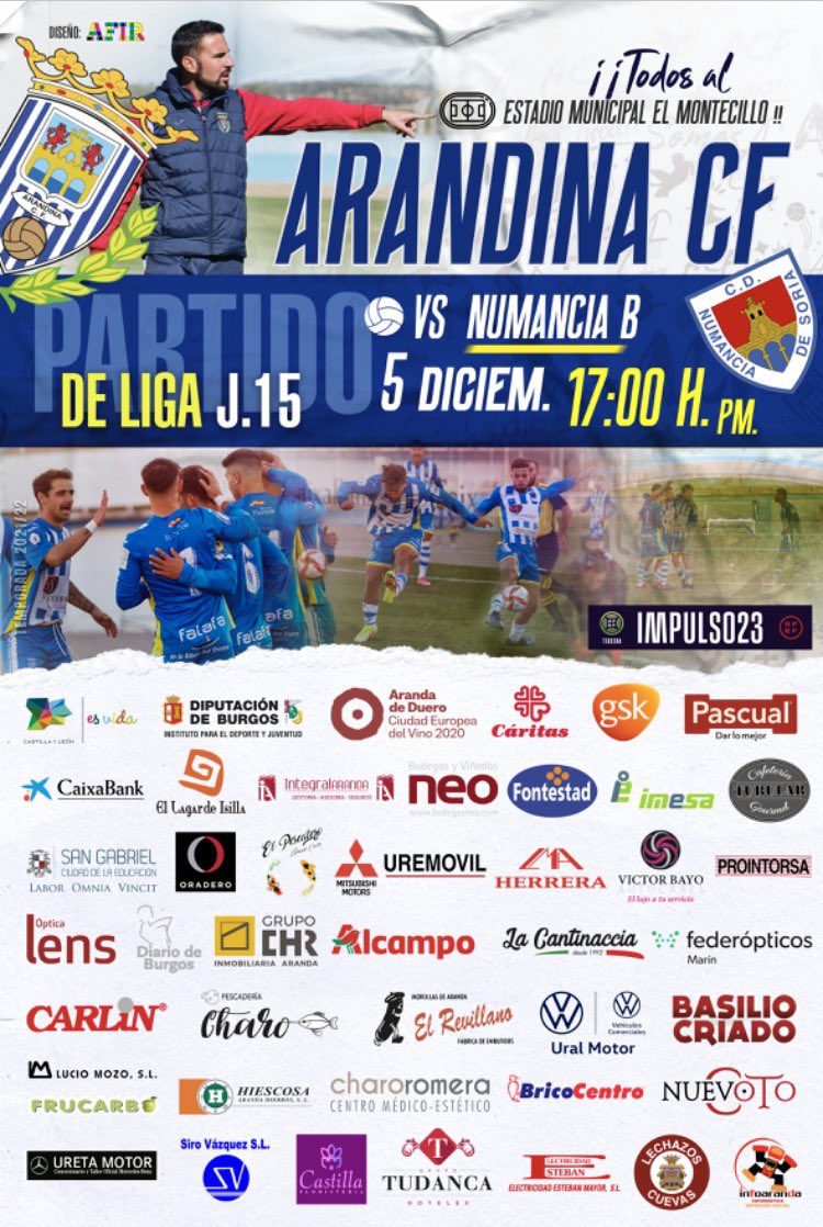 Arandina C.F. (@arandinacf) on Twitter photo DÍA DE PARTIDO
📍El Montecillo
⏱17:00
<a href="/ArandinaCF/">Arandina C.F.</a> 🆚 <a href="/cdnumancia/">CD Numancia</a> B
#somosArandina
#somosClub
#somosFutbol DÍA DE PARTIDO
📍El Montecillo
⏱17:00
<a href="/ArandinaCF/">Arandina C.F.</a> 🆚 <a href="/cdnumancia/">CD Numancia</a> B
#somosArandina
#somosClub
#somosFutbol