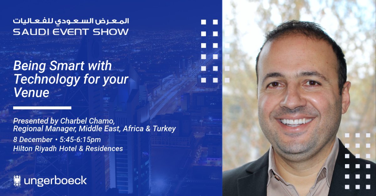 momentustech's tweet photo. If you are in Riyadh for the #SaudiEventShow, stop by to hear Charbel Chamo speak about high-tech venues across the globe and how they’ve been evolving and making good use of technology. Charbel and the Ungerboeck team look forward to meeting you in Riyadh!  #eventprofs https://t.co/GEcj8PAjbC