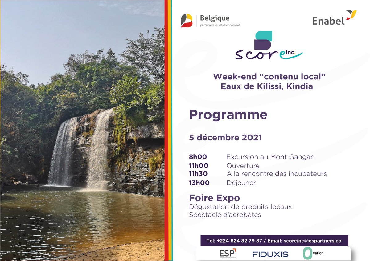 score_inc's tweet photo. Programme de la journée 👇
Week-end « contenu local » aux Eaux de Kilissi, Kindia.

Faites la différence !
#Scoreinc #OsezFaireLaDifference #MPME #Innovation #Accelerateur #Incubateur #hospitalite #tourisme #VilleDurable #Weekend #ContenuLocal https://t.co/rtllQbEaWO