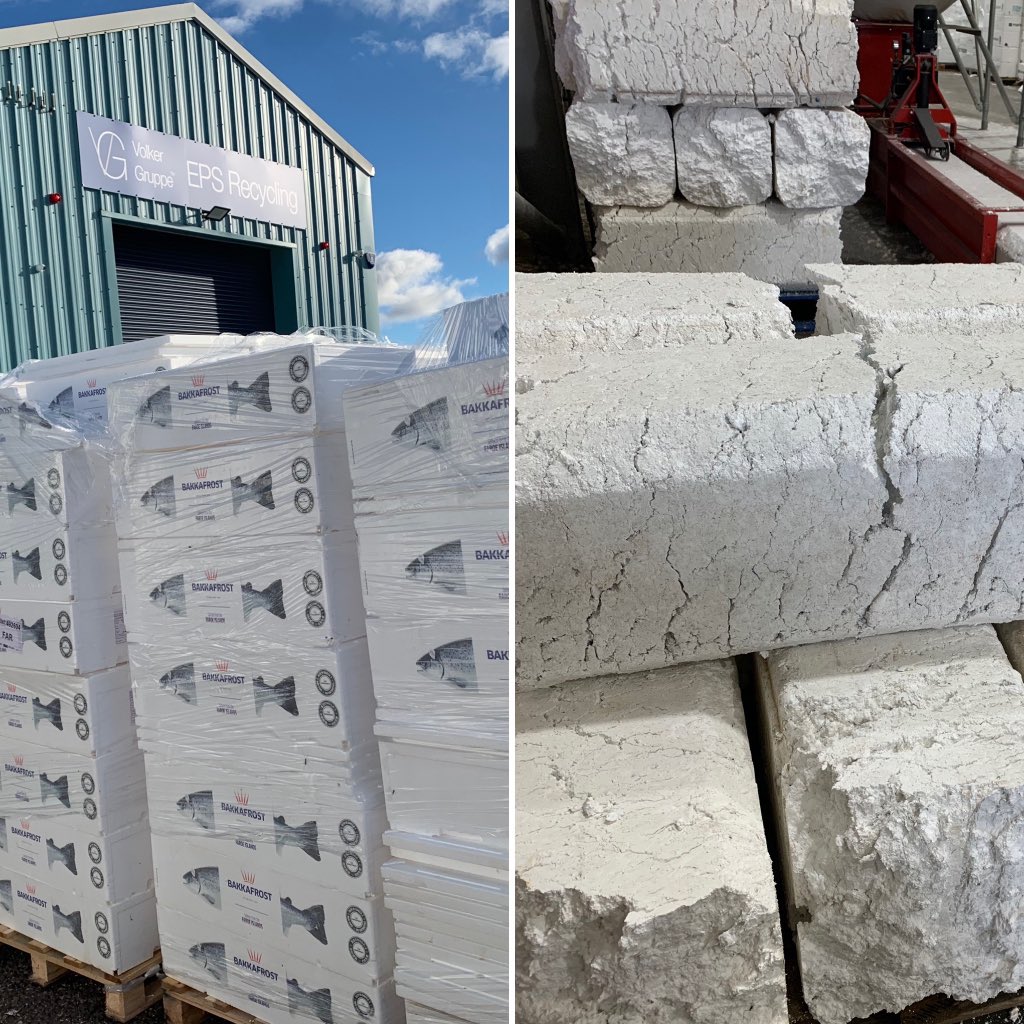 EPS fish boxes, designed, manufactured and used to transport fish….
EPS compacted briquette, produced from fish boxes, ready for its next journey into a fully sustainable product….

Talk to us about your EPS waste and let’s recover &amp; recycle together.

#Sustainability #EPS