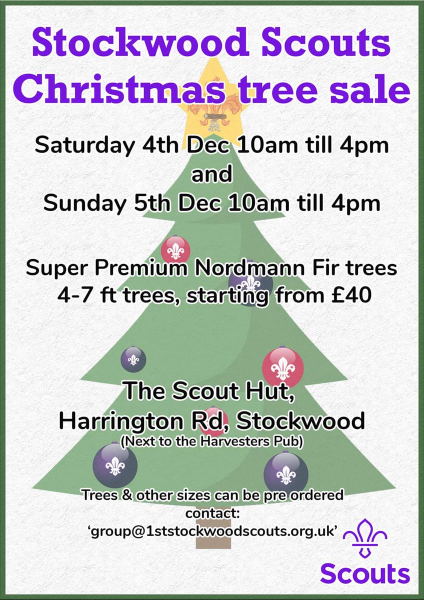 StockwoodScouts's tweet photo. Opening at 10am for last day of our Christmas Tree sale. Good selection left. All profits go towards running the Scout Group!!! https://t.co/KnJD4cDeCu