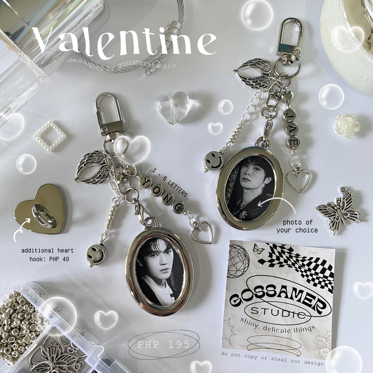 gossamerstudio's tweet photo. VALENTINE.
keyrings by gossamer studio 

ꔛ customizable photo &amp; letters
ꔛ PHP 195
ꔛ 1 - 5 letters only
ꔛ additional heart hook: PHP 40

𓏔 ic interest check kpop keyrings https://t.co/kjs5EKkOOF