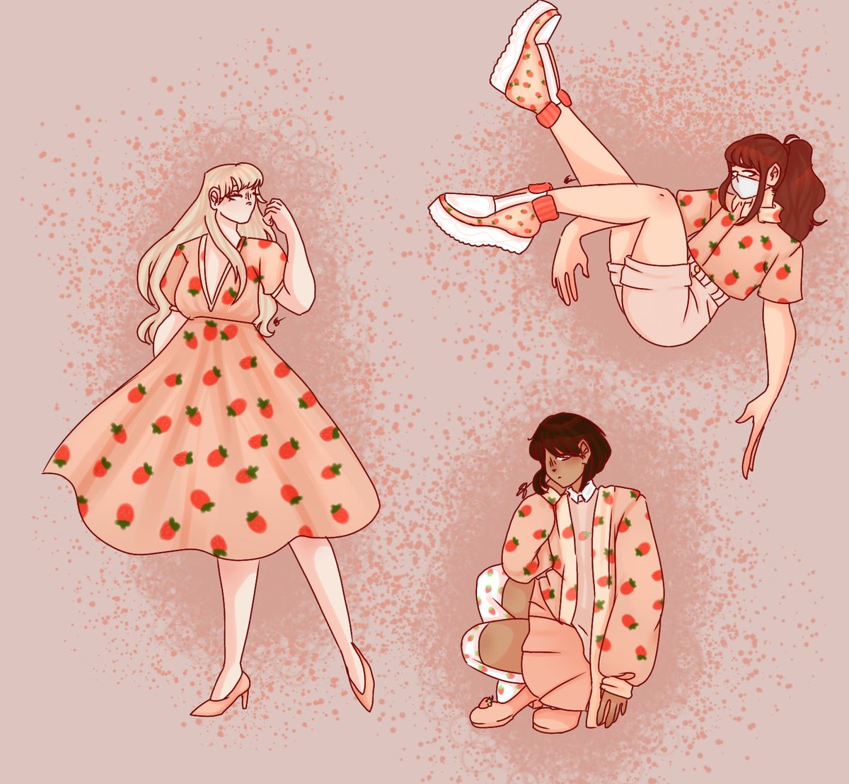 Imjustsquish's tweet photo. Strawberry themed girls because It expresses how I feel rn #digitalart #artistsontwitter #art https://t.co/DgVQI9W8Y0