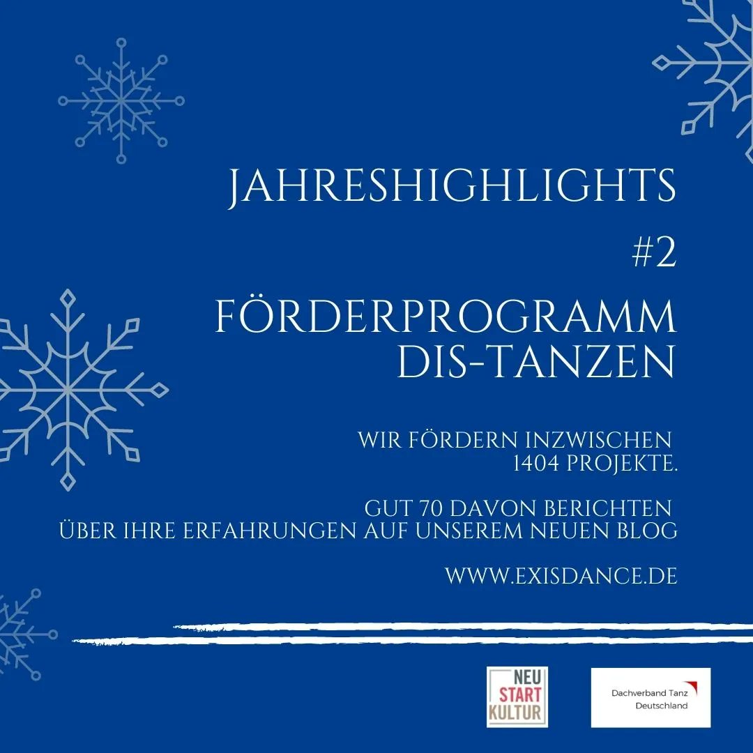 🌟🌟🌟Jahreshighlight #2 ist unser Förderprogramm DIS-TANZEN. Bereits 1404 Projekte erhalten eine Förderung und die Ergebnisse der Projekte sind beeindruckend. Schaut mal auf dem Projektblog exisdance.de vorbei und habt einen schönen 2. Advent! 🌟🌟🌟
 #distanzen