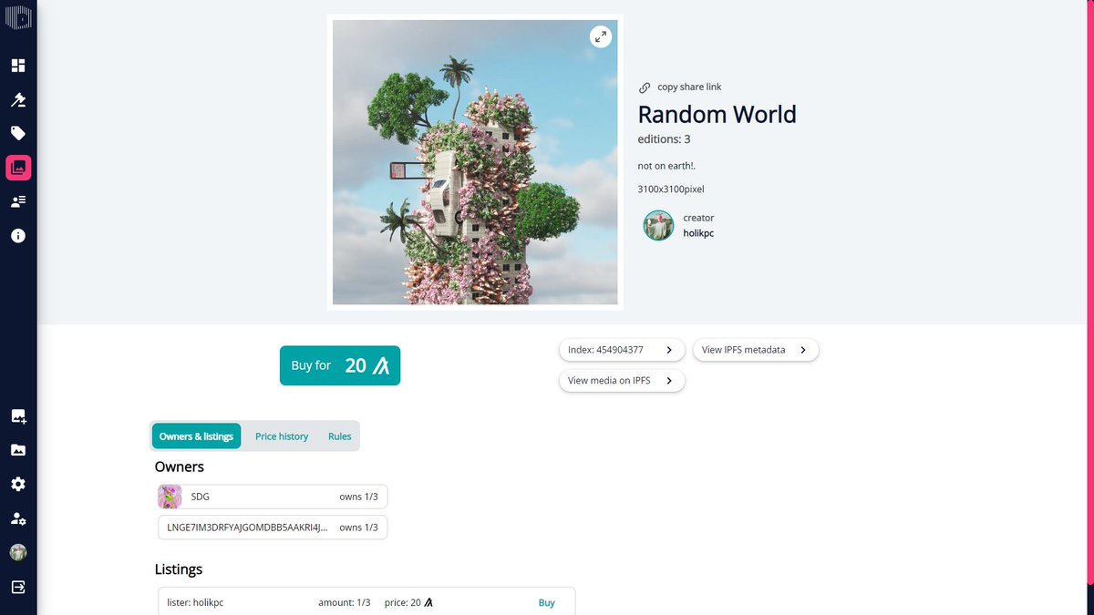 holikpc's tweet photo. Random World 🌎 @_Dartroom

1ed left - 20 $ALGO
https://t.co/7Q3bRXl0P8

thanks to anon and @stef_sdg 🙌 for collect this!

#AlgoNFT #nft #Algorand #holikpc #Algorand #nftart #dartroom #SURREALISM https://t.co/L6cCrgxzRX