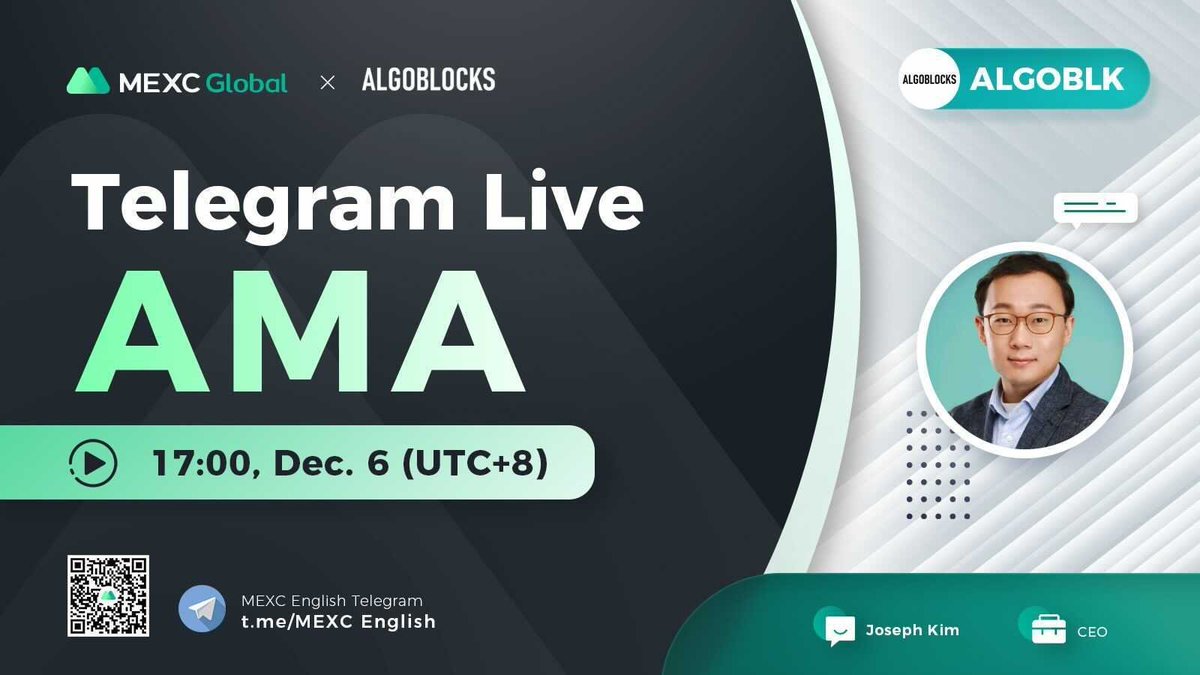 🌟@MEXC_Global AMA with @Algoblockstrade #ALGOBLK 

📍TG group: t.me/MEXCEnglish
⏰17:00 Dec 6 (UTC+8)

✅Follow @Algoblockstrade &amp; @MEXC_Fans &amp; @MEXC_Updates 
✅RT &amp; Like &amp; Tag 3
✅Comment 

🌈10 ppl* 10 $USDT 

💚Follow us for more #giveaway
