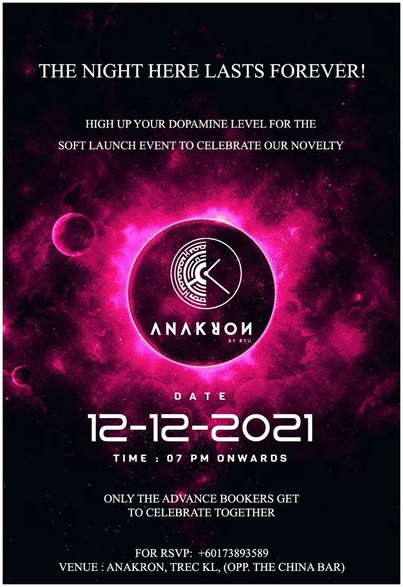iamshyamthakur's tweet photo. It’s finally happening 💥Excited to welcome you all 🥂
12-12-21
Mark your calendar 🗓
#softlaunch #anakron #treckl #kualalumpur #lounge #bar #shisha #food #Music https://t.co/Zbpf7vPVpt