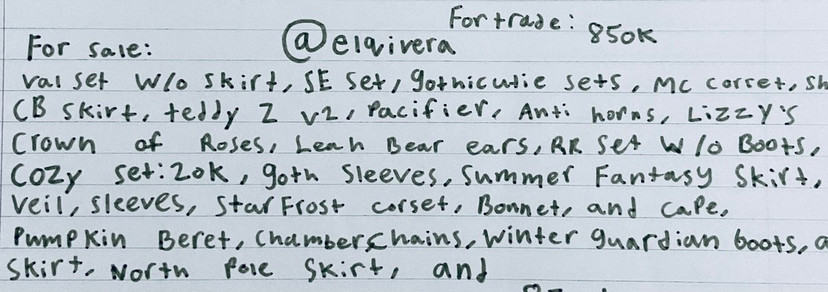 arthureyeballs's tweet photo. For sale! (Sorry for the bad handwriting) Looking for diamonds, Only! Nlf: Cross Trades, robux.
#Royalhigh #royalehightrading #royalehightrades #Roblox #RHItems #RHD https://t.co/SQu6VZZEMO