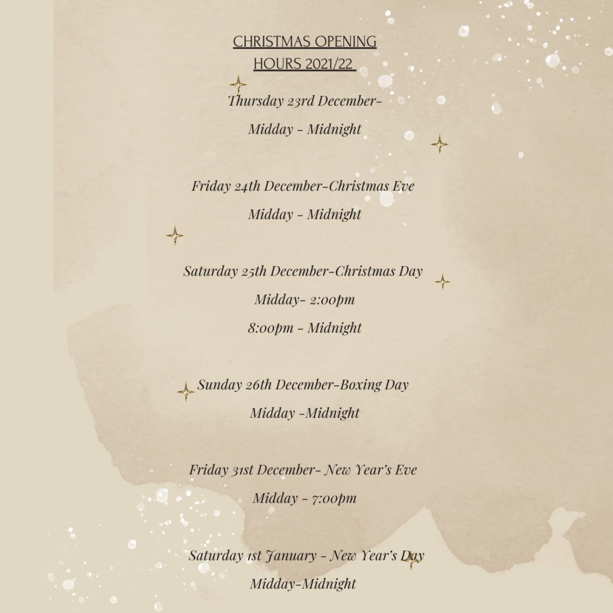 🎄Christmas Opening Hours 2021/22🎄