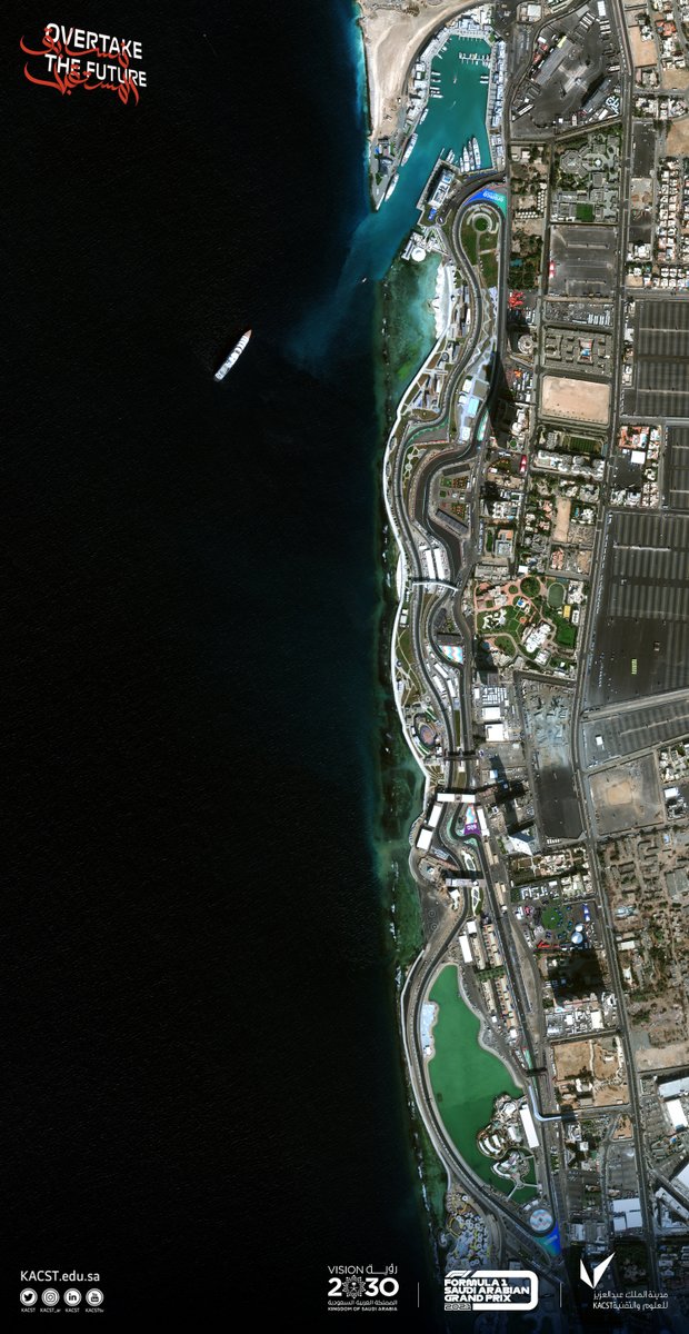 KACST's tweet photo. #نسابق_المستقبل

صور من فضاء جدة لحلبة #فورمولا1_في_السعودية تم التقاطها عبر الأقمار الصناعية في المركز الوطني للاستشعار عن بعد بـ #كاكست https://t.co/Pngeel5GW6