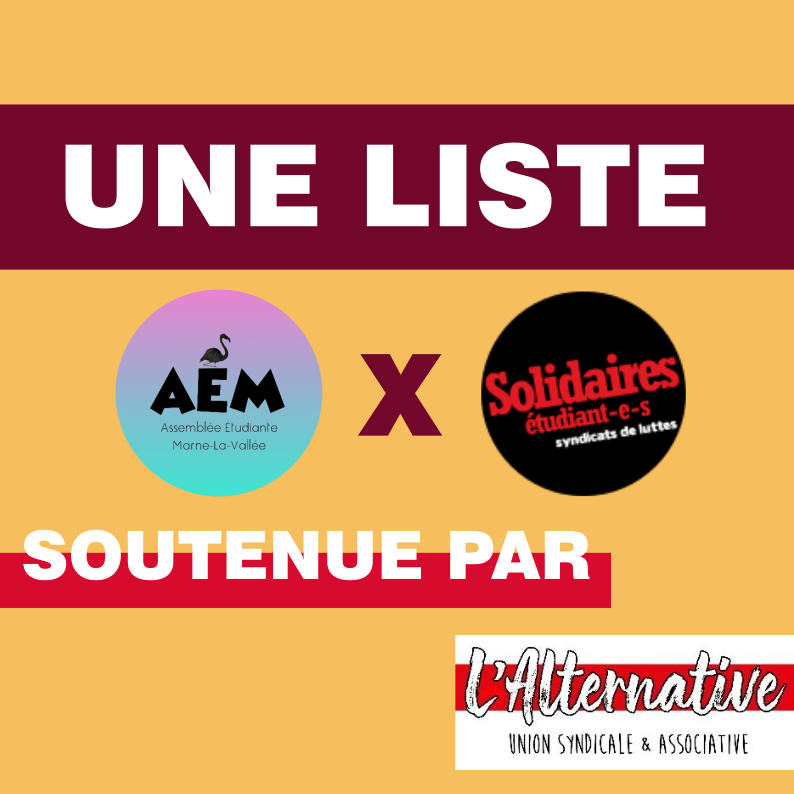 aeml_v's tweet photo. AEM se présente aux côtés de Solidaires Etudiant-e-s pour les élections au CA du @CROUS_Creteil, qui démarrent demain ! 🦩
Votez Solidarité Etudiante - Union contre la précarité, une liste soutenue par @AlternativeESR 💜 https://t.co/2Bq2xPaQSD