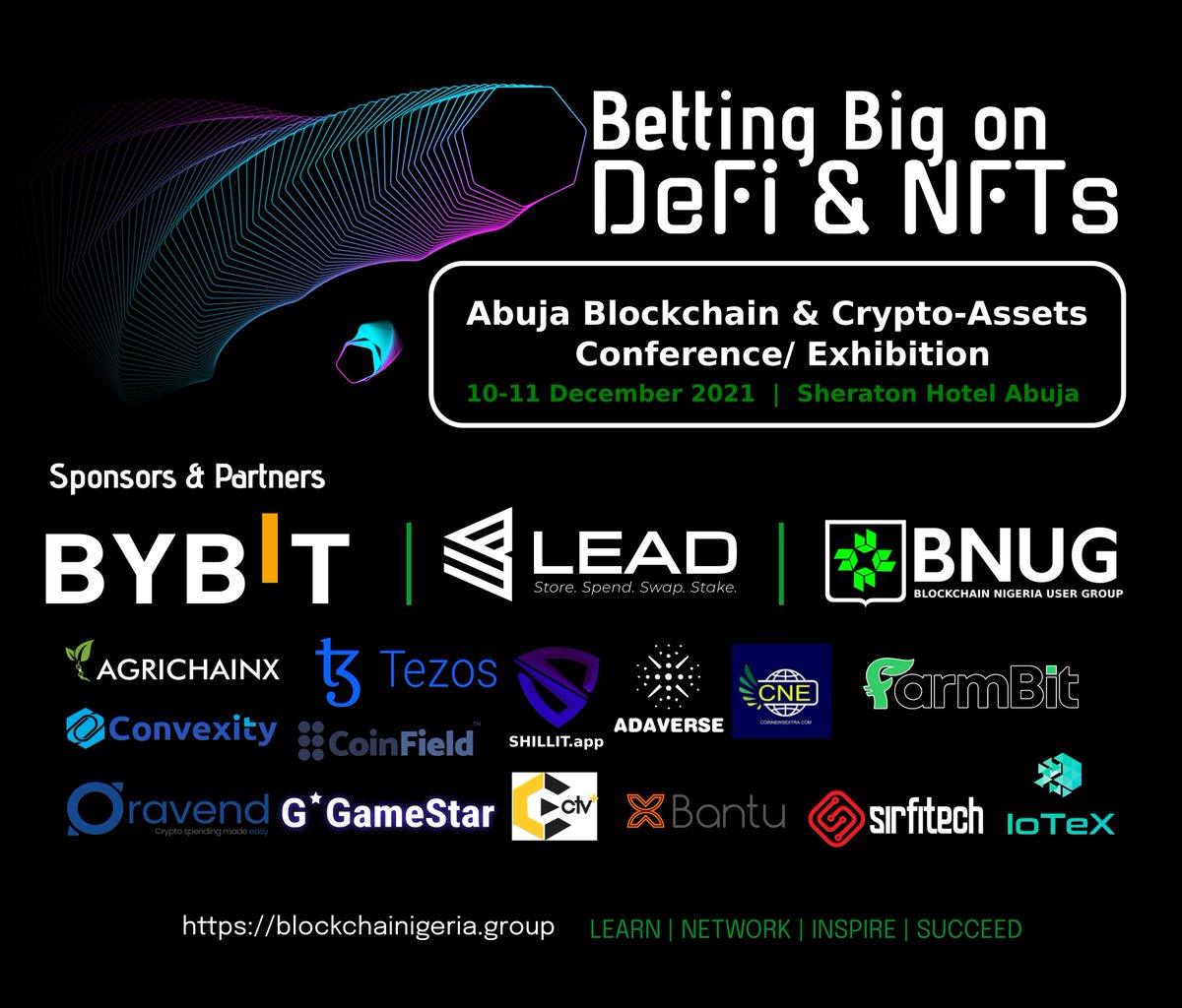 #AbujaBlockchain2021 holds this week at Sheraton Hotels <a href="/Bybit_Official/">Bybit</a> <a href="/BybitAfrica/">Bybit Africa</a> <a href="/LeadWallet/">Lead Wallet</a> <a href="/TezosInAfrica/">Tezos Africa</a> <a href="/ShillitApp/">Shillit App</a> @GameStarXchange <a href="/Adaverse_Acc/">Adaverse Ventures</a> @farmbit_io <a href="/withconvexity_/">Convexity</a> <a href="/CoinFieldEX/">CoinField</a> <a href="/iotex_io/">IoTeX</a> <a href="/AGRICHAINX_ARMY/">AGRICHAINX ARMY</a> <a href="/OravendHQ/">OravendHQ</a> <a href="/CoinNewsExtra3/">CoinNewsExtra</a> <a href="/bantublockchain/">bantublockchain</a> <a href="/Cryptotvplus/">CryptoTvplus</a>