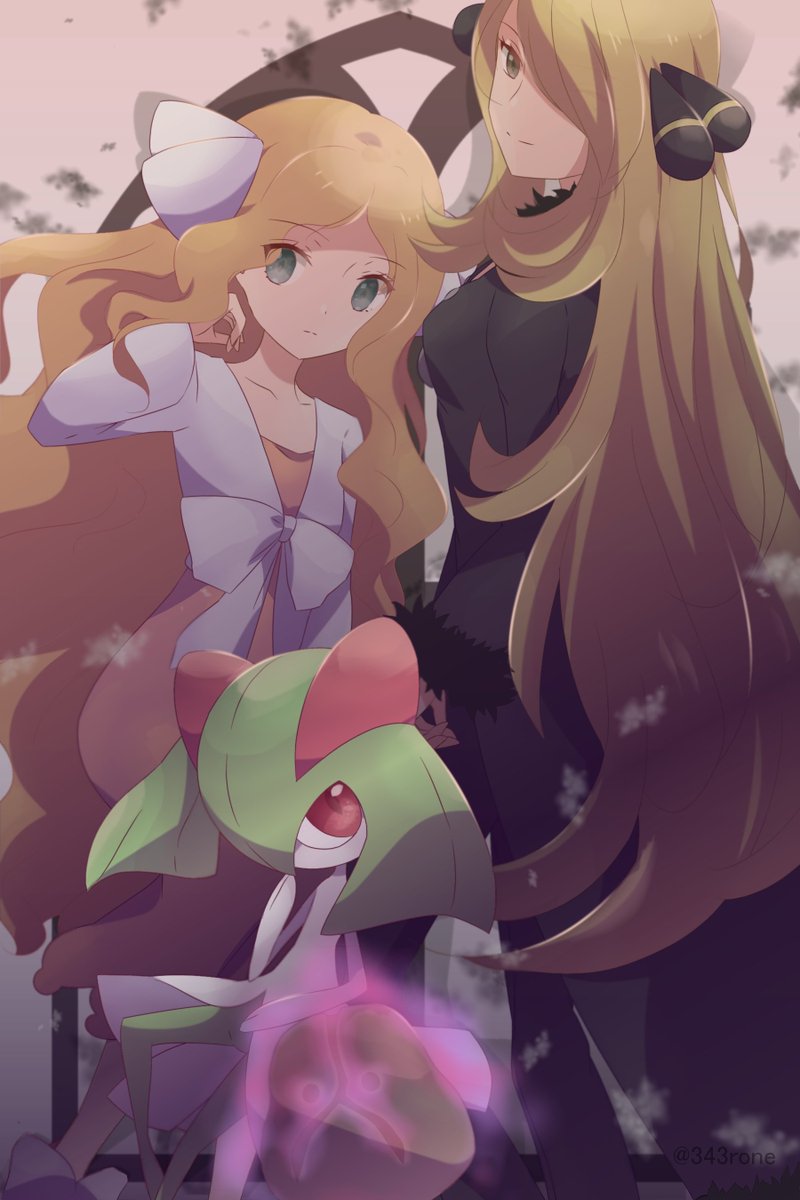 cynthia (pokemon) blonde hair long hair pokemon (creature) wavy hair multiple girls 2girls hair ornament  illustration images