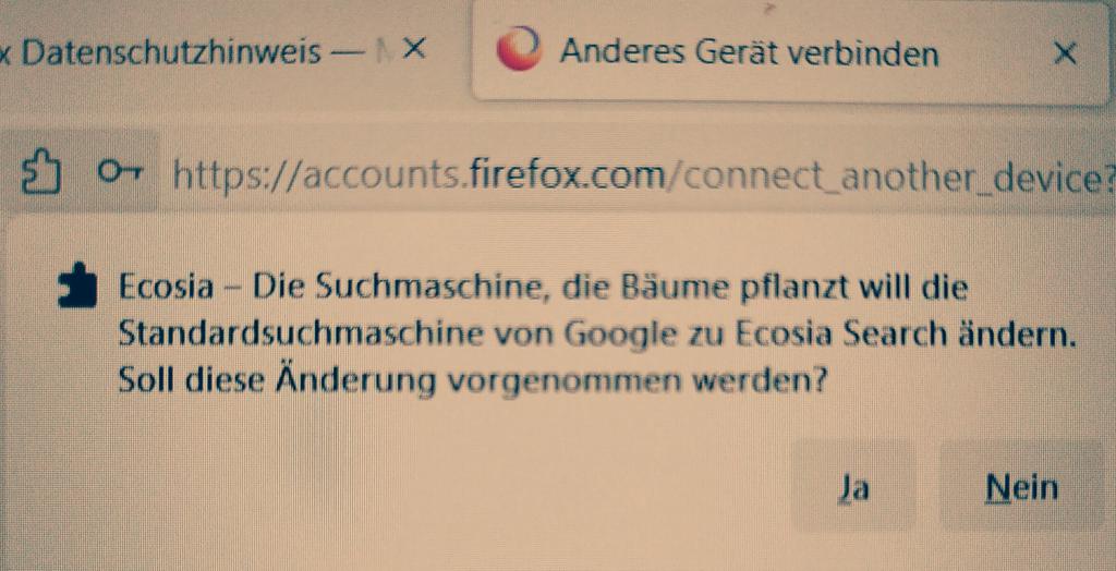Gruene_iBecker's tweet photo. Immer wieder gern:
Wechsel von #ByebyeGoogle zu @Ecosia - der Suchmaschine, die Bäume pflanzt. Dank @firefox sync ist ein komfortabler Austausch zwischen Rechner (von @AfB_Deutschland) und @Fairphone mit @e_mydata OS möglich. Ich bekomme übrigens kein Geld von denen, im Gegenteil https://t.co/2aCnmOQJlo